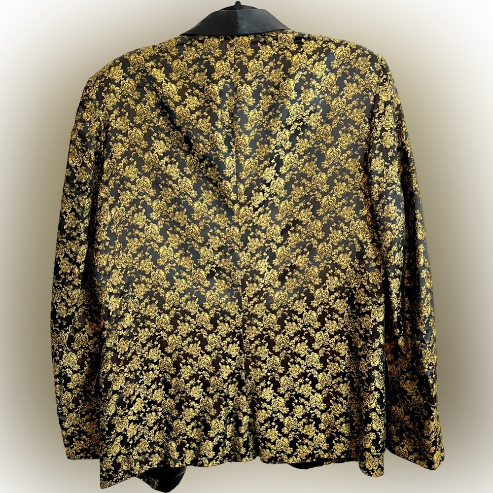 Vintage Shawl Collar Gold Demask Roses Pattern Formal Dinner / Tux Jacket - Picture 2 of 7